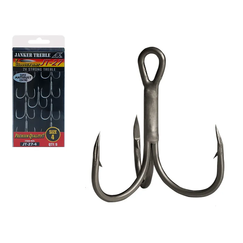 

JK Fishing Hook JT27 High Carbon Treble Hooks Super Solid Size 2/0#-10# Triple Barbed Steel Fishing Bass Lure Hook