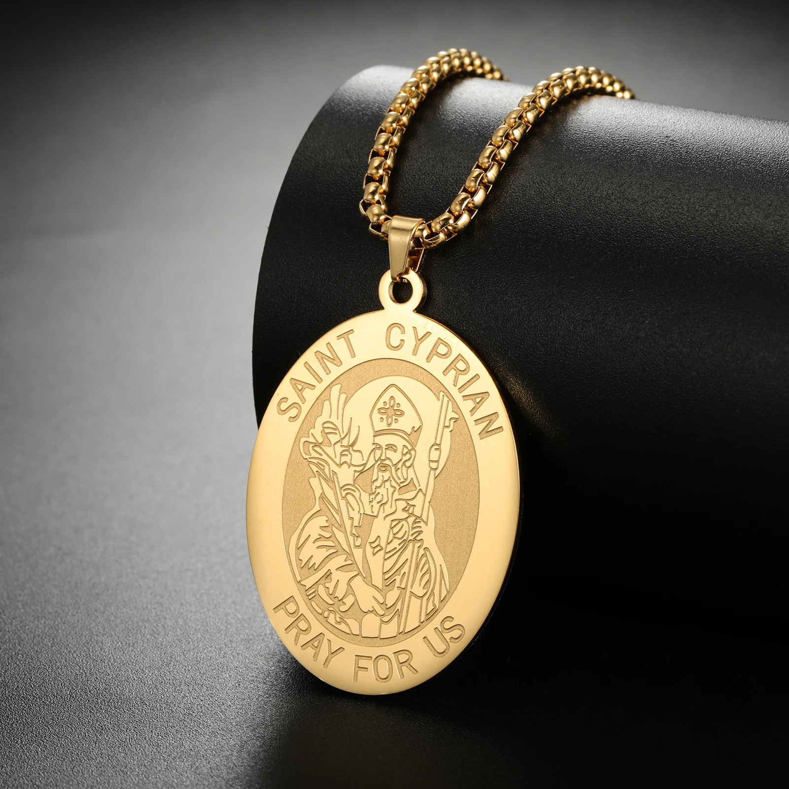 Myshape Saint Cyprian Medal Necklace Powerful Prayers and Conjurings Michaelmas Catholic Amulet Stainless Steel Jewelry