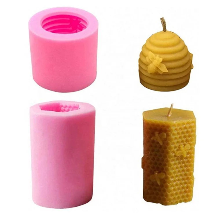 

3D Bee Honeycomb Candle Molds Beehive Silicone Mold for Homemade Beeswax Candle Soap Hand Lotion Bars Crayon Wax Melt Hives, Pink