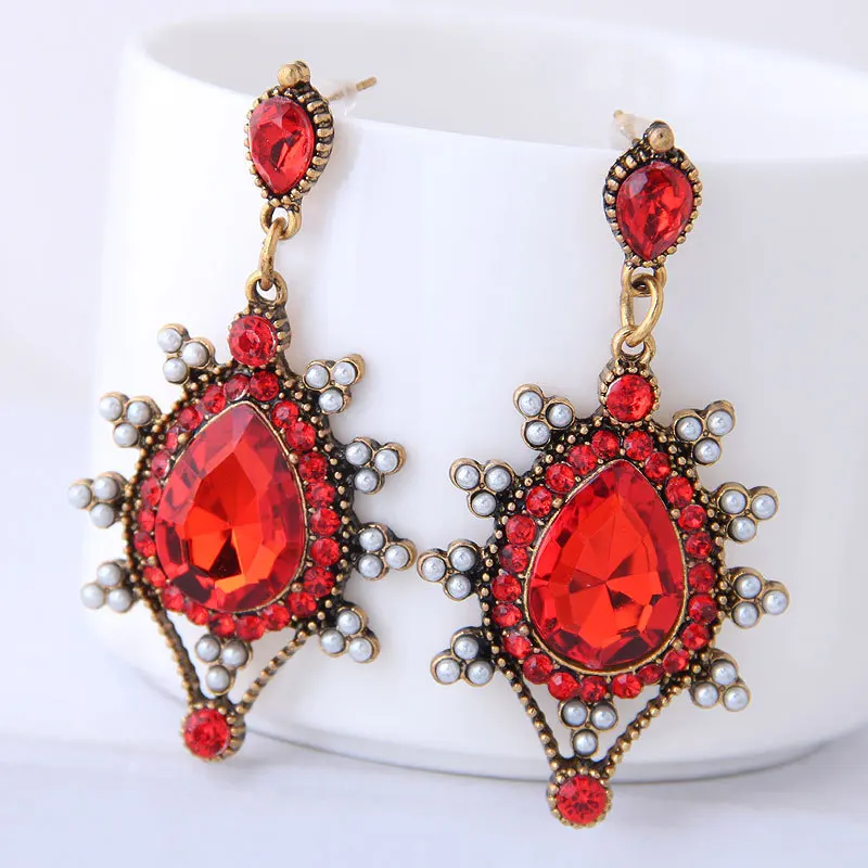 

New Arrivals Bohemian Geometric Waterdrop Black Red Crystal Earrings Seed Beads Ruby Dangle Earrings for Bride