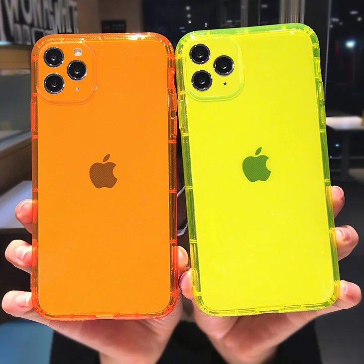 

For iPhone 12 Neon Case,Custom Design Shockproof Durable TPU Fluorescent Clear Phone Case for iPhone 11 Pro Max Phone Case, Clear,neon green,orange,blue,rose red