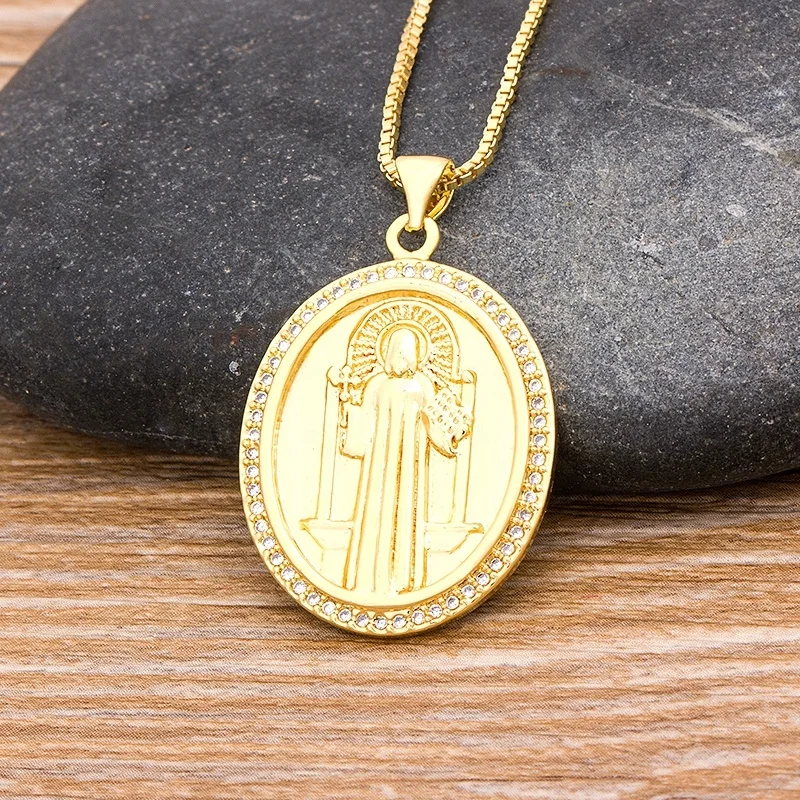 

New Arrival Gold Holy Virgin Mary Necklaces For Women Oval Crystal Rainbow Pendant Necklace Copper Zircon Christian Jewelry