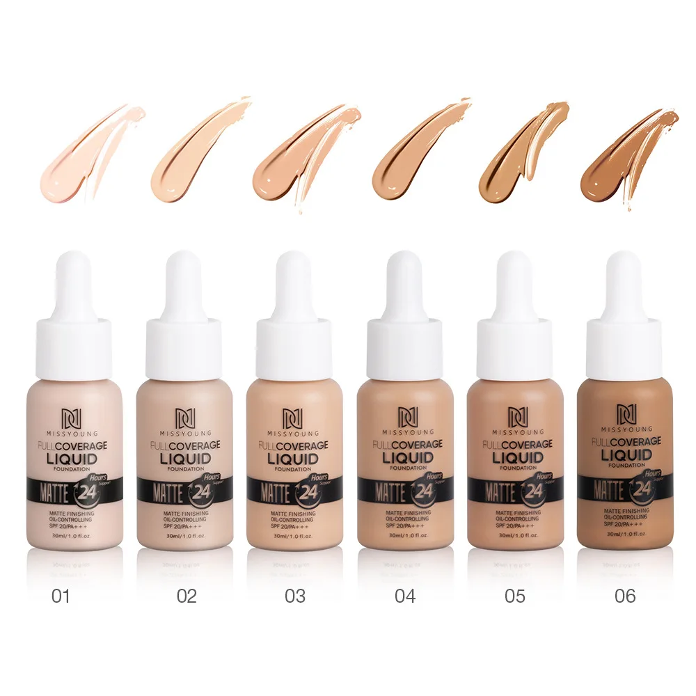 

MISS YOUNG New Soft Matte Long Wear Oil Control Concealer Sunscreen Liquid Foundation Cream Fashion Lady Women Makeup, 6 colors
