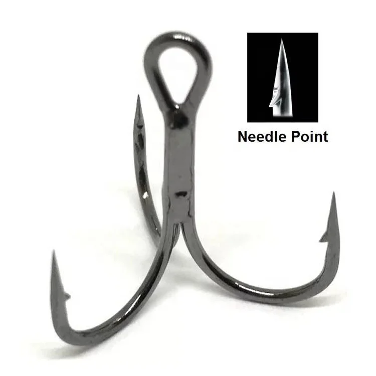 

ST36 2X Needle Point 1000pcs/bag Triple Stinger Black and Silver Treble Hooks Saltwater Fishing Treble Hooks Fish Hook, Tinned plating/black nickel