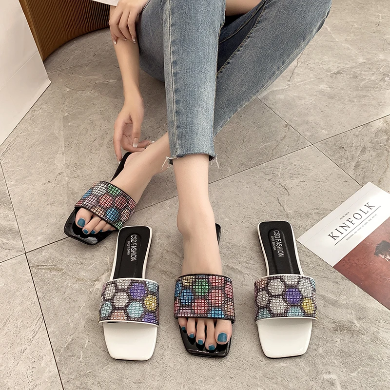 

35-42 women sandals geometric candy slippers 330, Ranbow,black,white