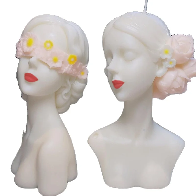 

Z0046 New hot selling Diy Body blindfolded eyes closed girl head sculpture aromatherapy plaster candle silicone molds