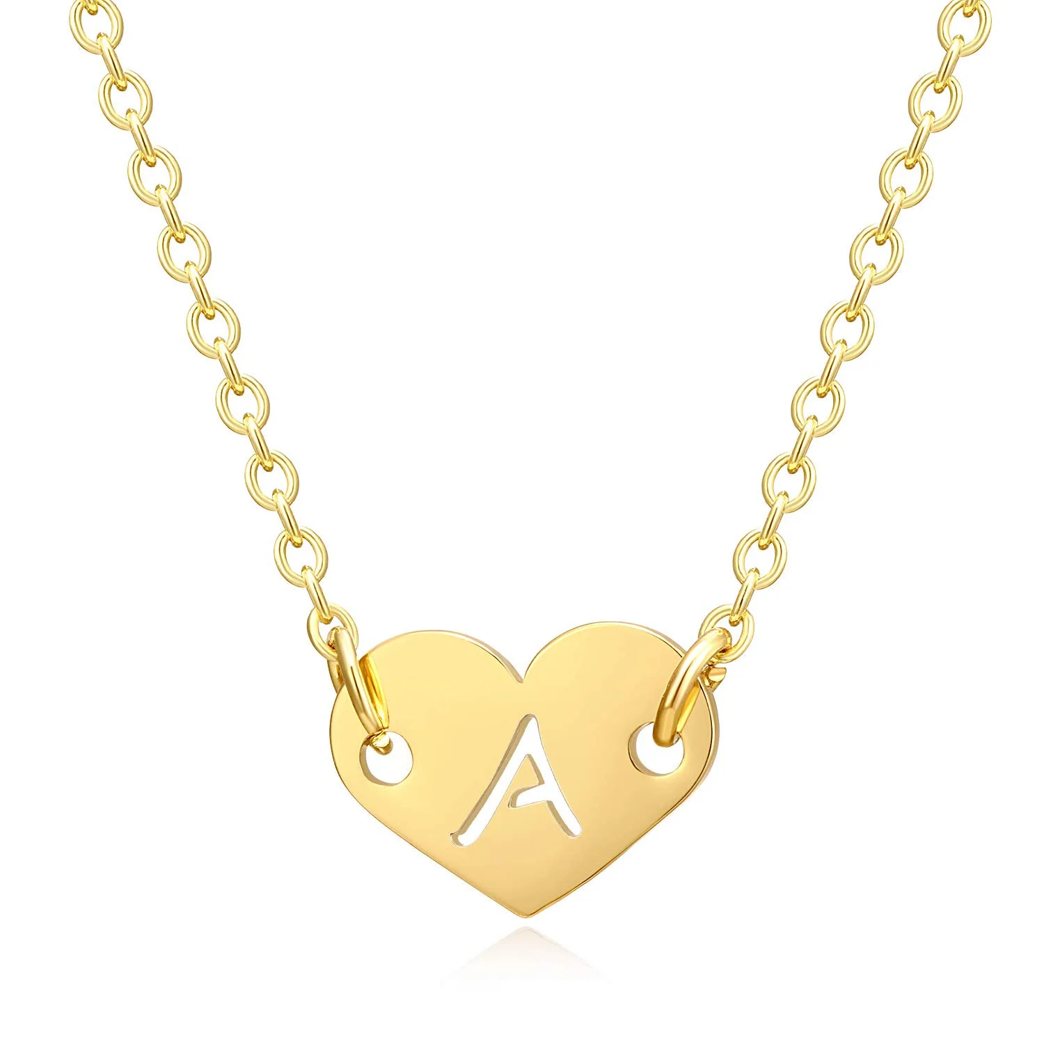 

Fashion Jewelry Gold Plated Wholesale Women Chain Link Copper Small Heart Letter Initial Necklace Letter Pendant