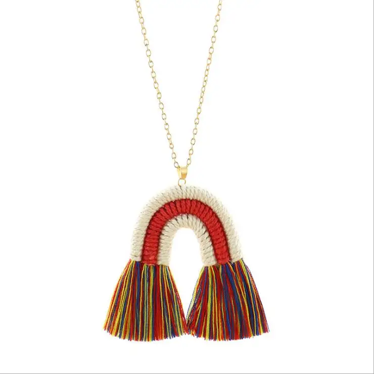 

Knitting personalized tassel Bohemian rainbow retro sweater chain Necklace Jewelry