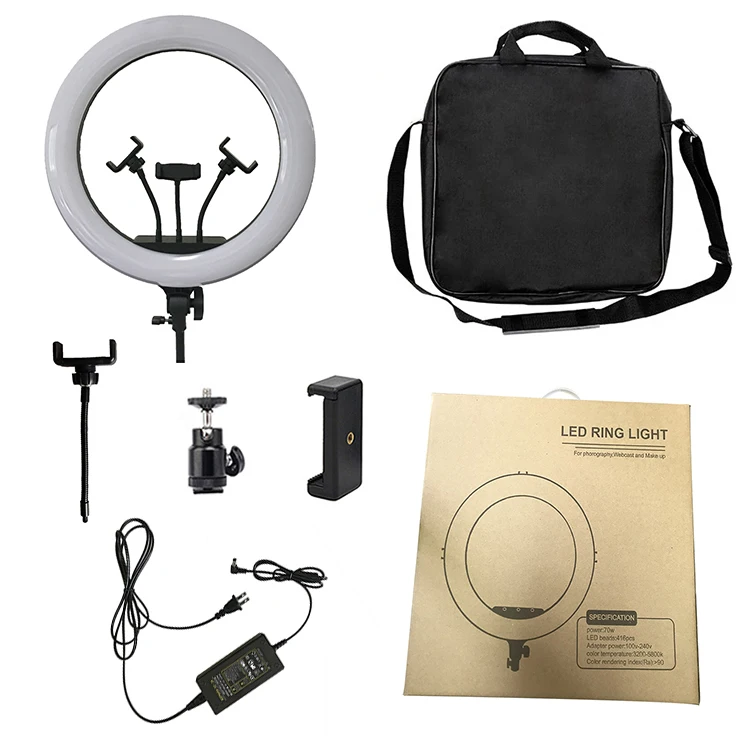 

18 inch LED Ring Light 70W Bi-color Dimmable Photo Studio Video Film Makeup Photographic Lighting Lamp with 2meters tripod