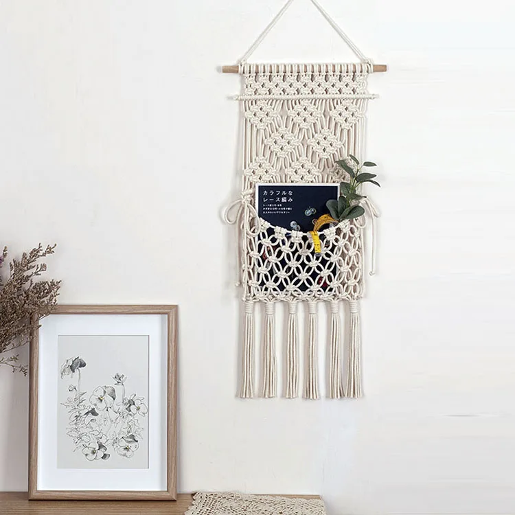 

bohemian macrame wall hanging decor cotton handmade wall art tapestry bag storage organizer, Customized color