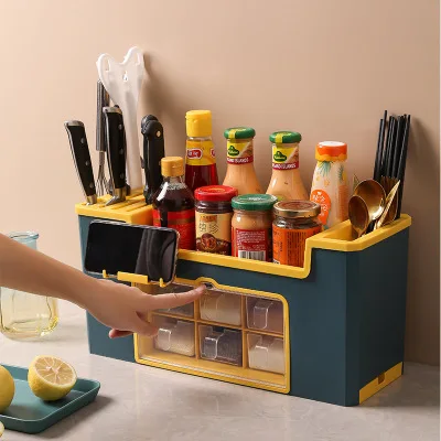 

New Seasoning Storage Box, Seasoning Jar Rack, Kitchen Multi-function Storage Rack With Lid Combo Set