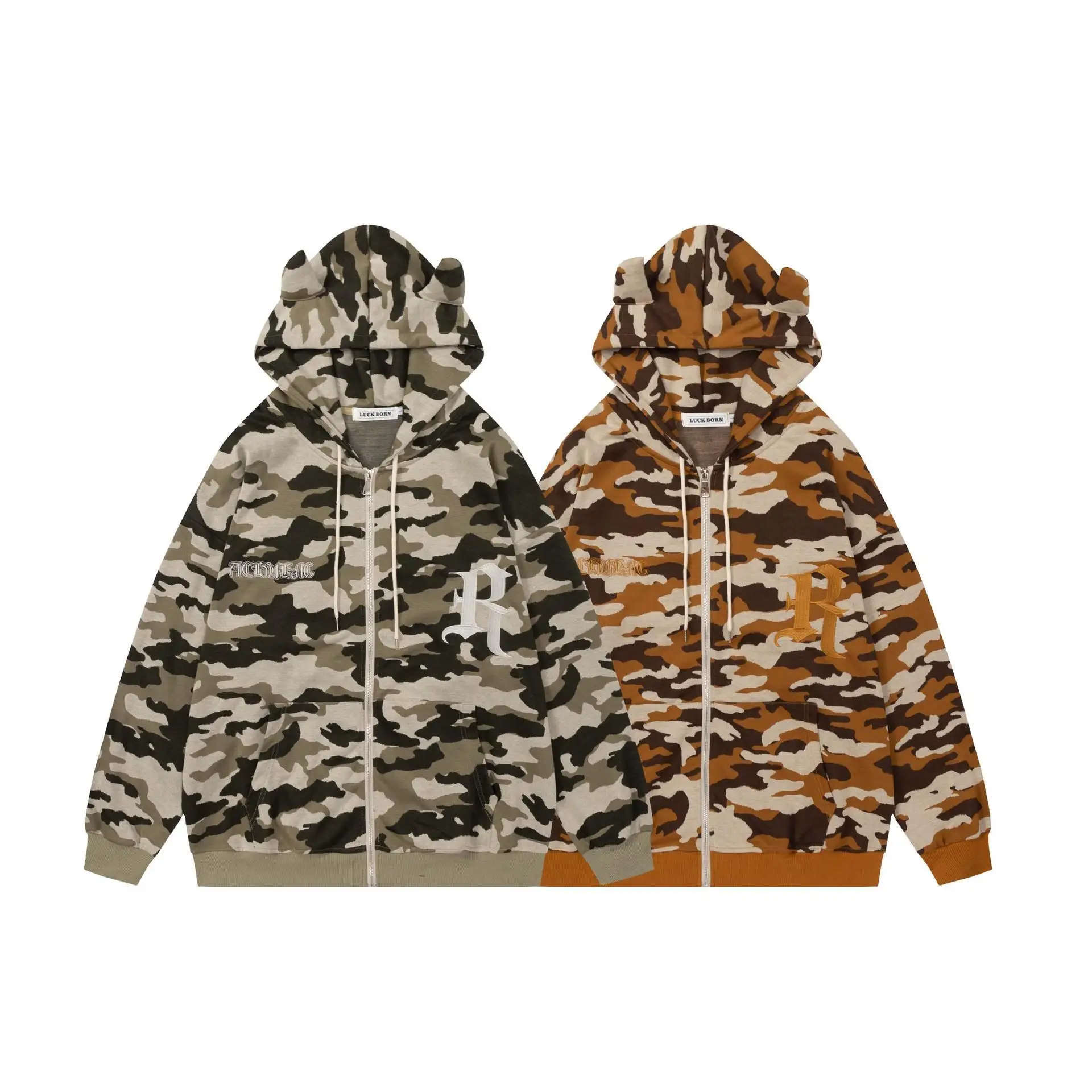 

Custom embroidery LOGO Drop Shipping Camouflage Graphic Sweatshirt Hoody Unisex Men's Hoodi Full Face Zip Up Hoodies