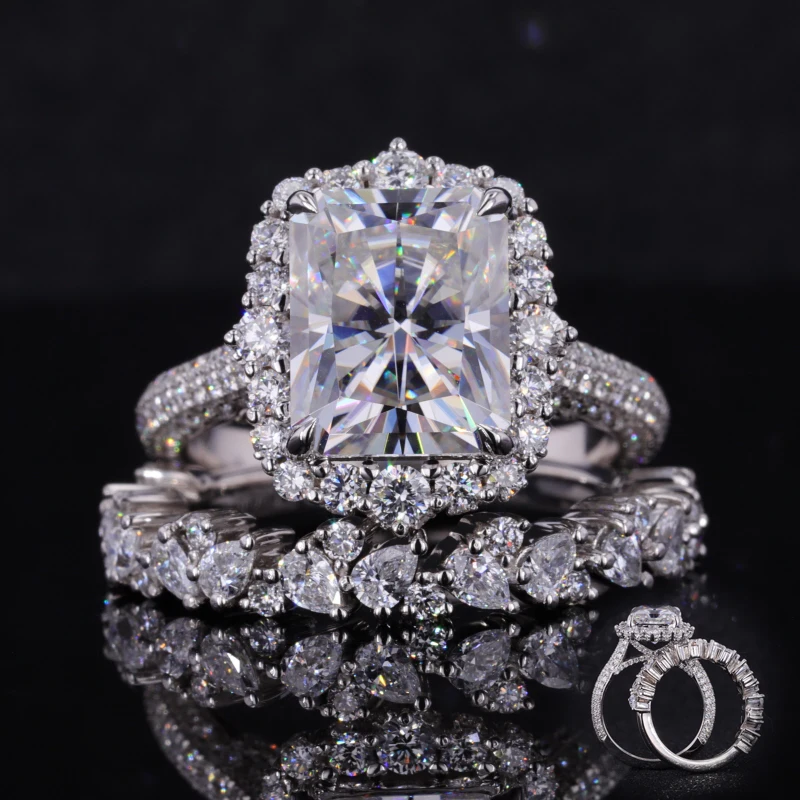 

Starsgem radiant cut DEF VVS moissanite solid eternity 14k wedding gold ring set, Def white color