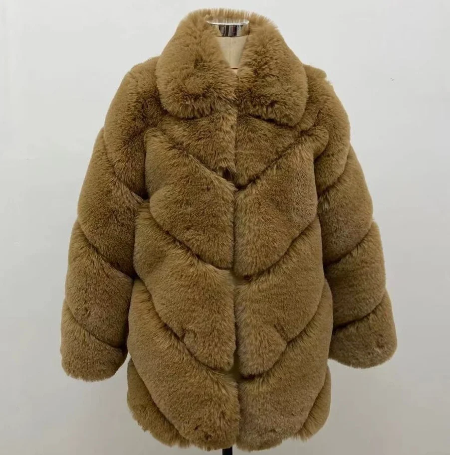 

2021 New Style UK Market Women Winter Coat Faux Rabbit Fur Jacket Plus Size Fur Coat For Women