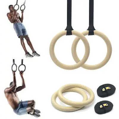 

28mm 32mm wooden gymnastic ring, wood rings gym fitness with adjustable strap length