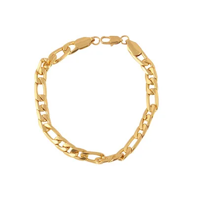 

Hot Sale Simple Design 18k Gold Plated Link Chain Bracelet Simple Figaro Chain Bracelet For Women Men