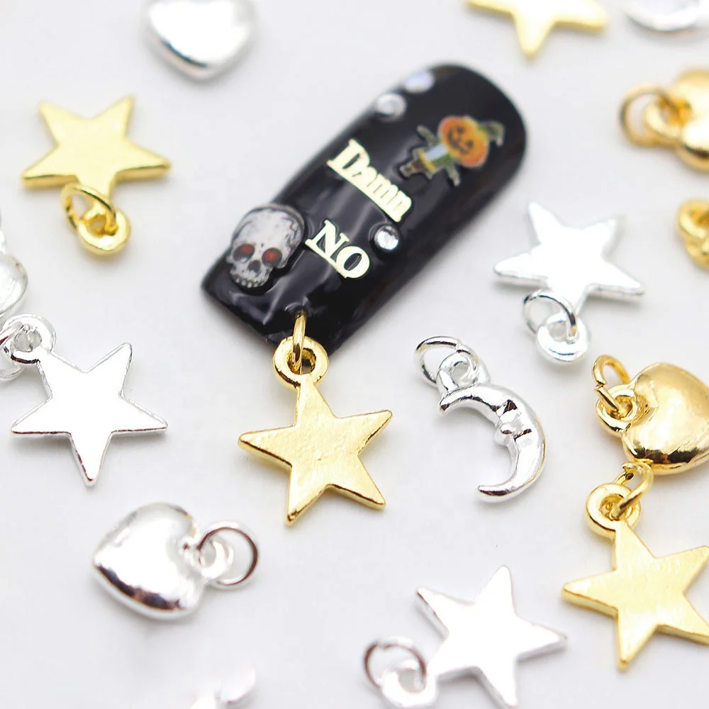 

Paso Sico Brand New Nail Art Dangle Charms DIY Set Alloy Small Pendant Gemstone Moon Star Metal Decoration Nail Salon Supplies
