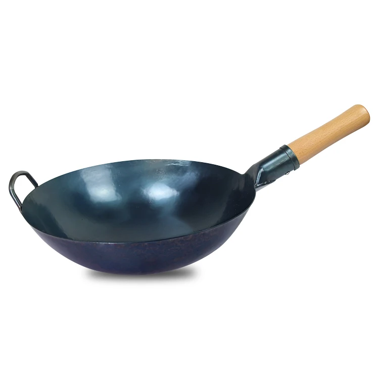 

Customize Pre-Seasoned Carbon Steel Wok Pan 14 Inch Traditional Chinese Japanese Woks Hand Hammered Round Bottom Wok