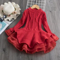 

Winter Knitted Chiffon Girl Dress Christmas Party Long Sleeve Children Clothes Kids Dresses For Girls New Year Clothing, Pink red white