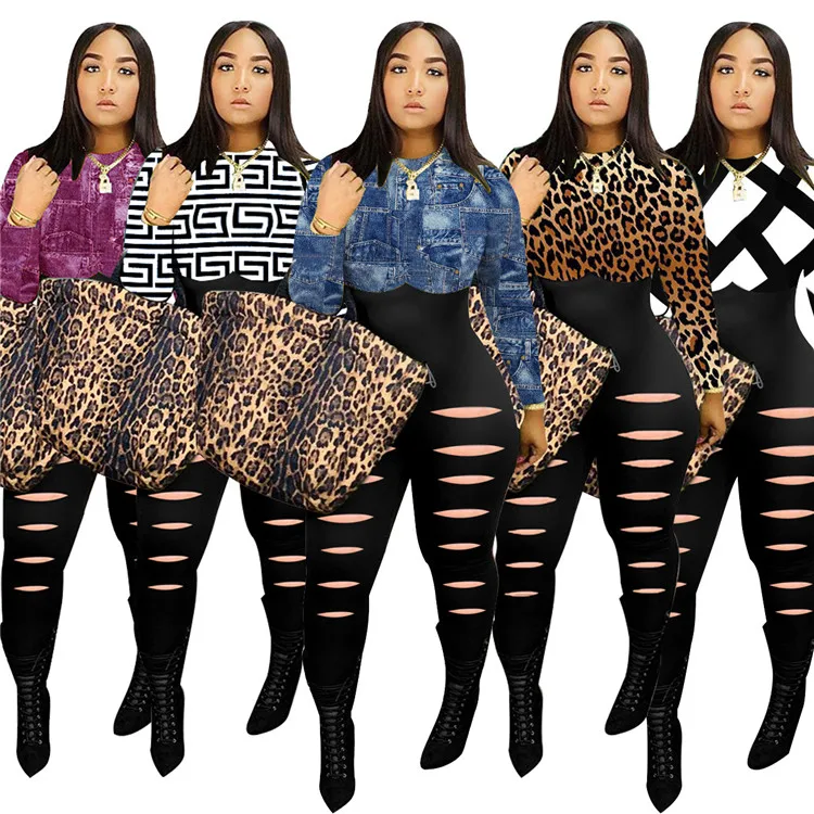 

Trendy Lady Rompers Stitching Hole Bodysuit One Piece Fall Winter Women Jumpsuit