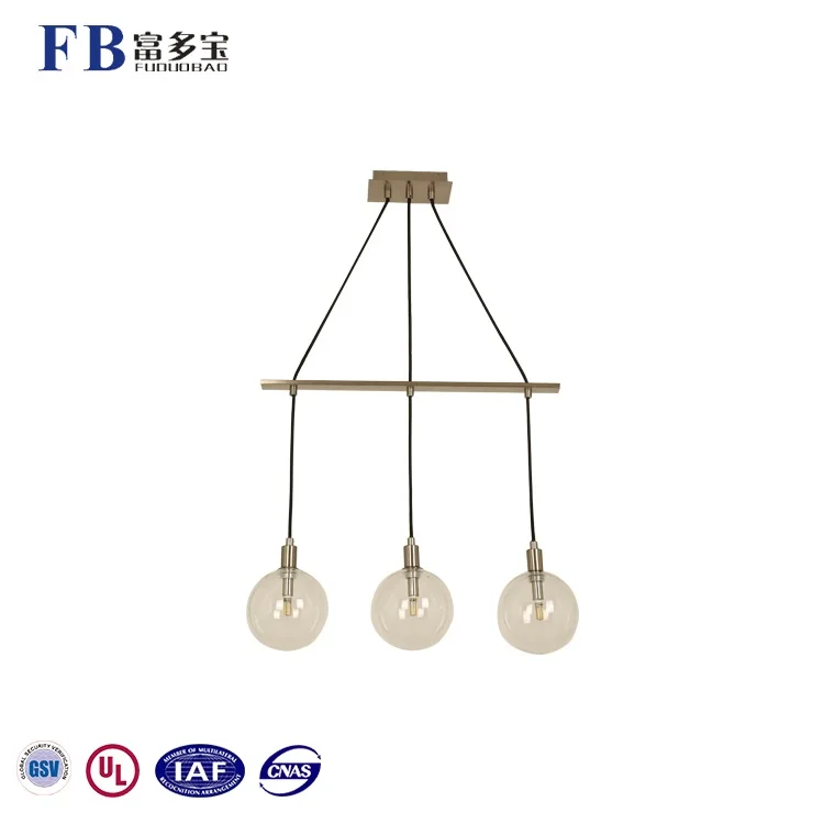 Modern 3 Clear Glass Bulbs Ceiling Suspension LED Linear Pendant Light Fixtures