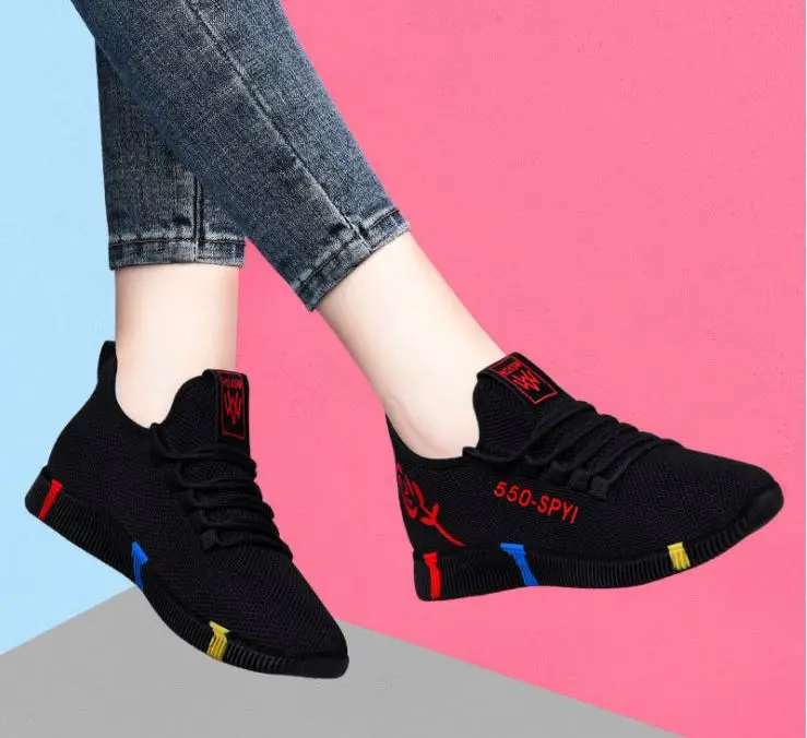 

In Stock Factory Woman Cheap Breathable Custom Sock Shoes Walking Sports Shoes Ladies Wedge Sneakers