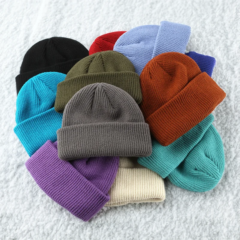 

Custom Embroidery Logo Solid Skullcap Sailor Cap Cuff Brimless Retro Soft Unisex Hip Hop Elastic Warm Winter Beanie Knit Hats