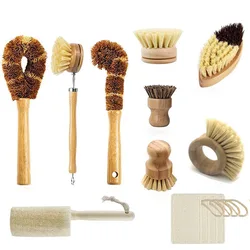 Zero Waste Eco-friendly Natural Wooden Cleaning Scrubber Brush Reusable Bamboo Wood Sisal Dish Cleaning Kitchen Brush