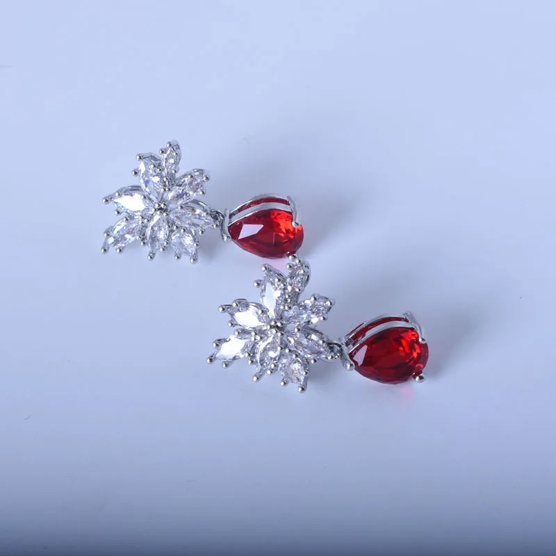 

Wholesale hot sale new inlaid pear-shaped ruby full diamond zircon earrings, As pic