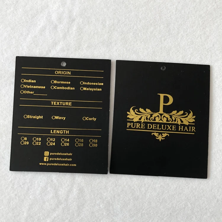 Luxury design custom printed hair bundle wig extension paper hangtag