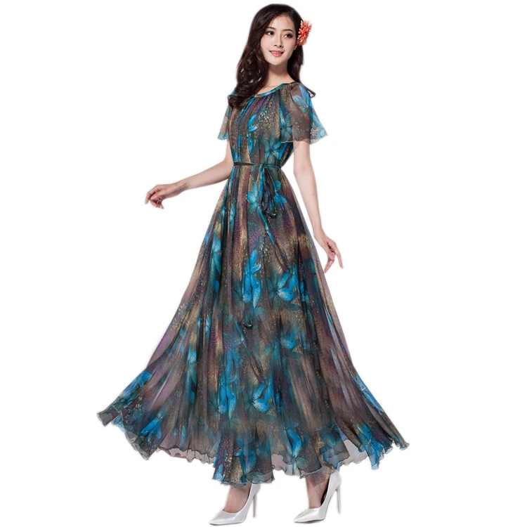 

2020 New Arrival Women Elegant Casual Dresses Floral Print Chiffon Plus Size Easter Dress Hawaii Beach Mother of the bride Dress