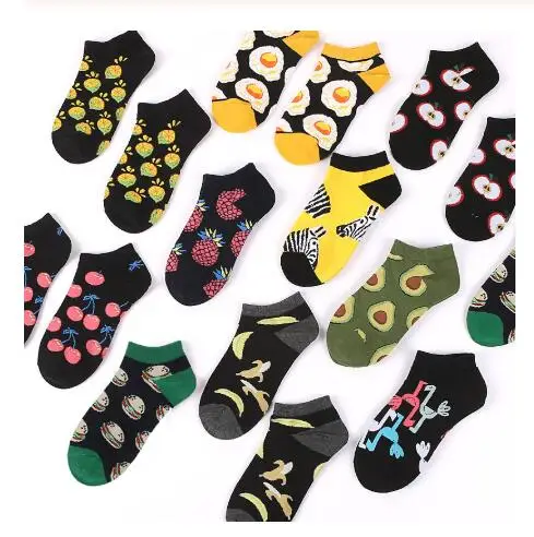 

Socks for women spring summer cotton short socks Avocado Fruit Flamingo Food print harajuku cute funny sock female meias 2019
