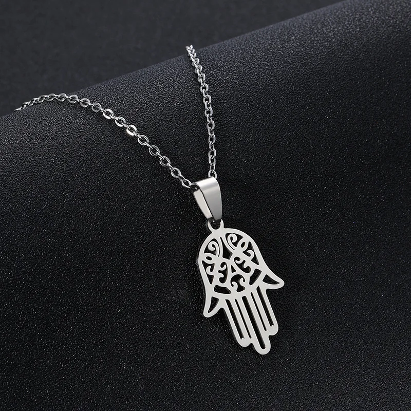 

Wholesale Stainless Steel Fatima Amulet Lucky Necklace Jewelry Gift Charm Pendant Silver Gold Chain Hamsa Palm Necklace