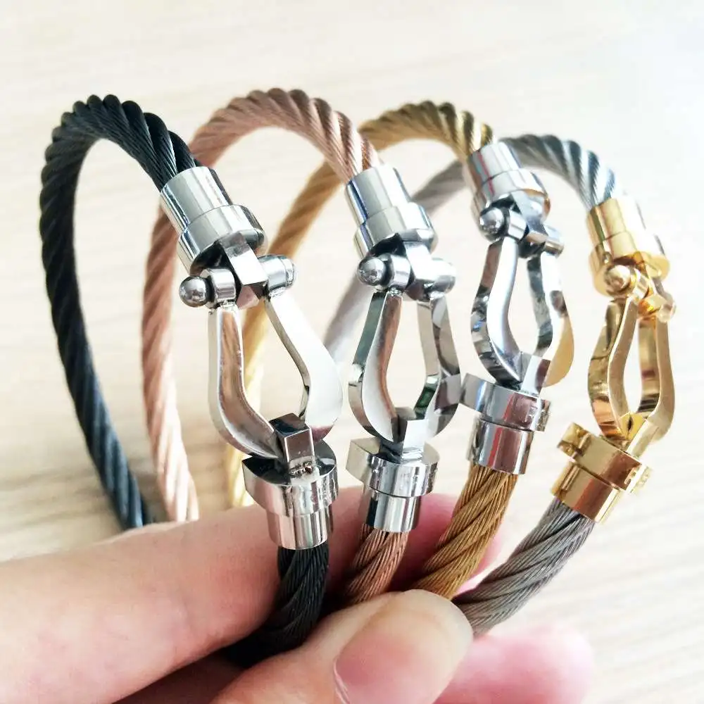 Yiwu Ruigang Trendy Men Stainless Steel Twist Cable Wire Bracelet Bangles Magnetic Jewelry