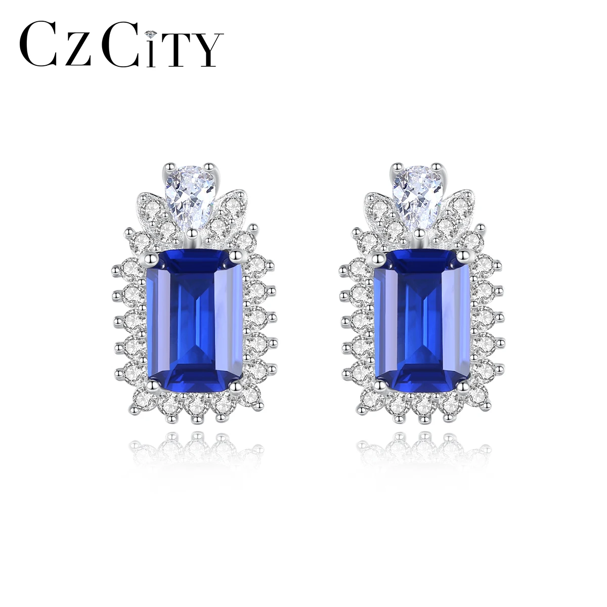 

CZCITY 2021 Women Stud Earrings 925 Sterling Silver Tiny CZ Paved Luxury Gemstone Type Earring