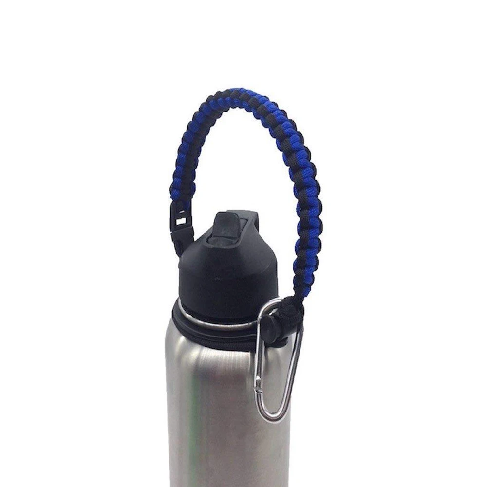 

Unisex Hiking Paracord Survival Handle Carrier Strap Cord Safety Ring Carabiner For Wide Mouth Water Bottle, Show as title picture