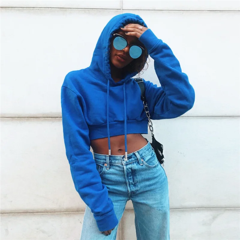 
KEYIDI OEM Women Tops Long Sleeve Cotton Plain Pullover Cropped Hoodies 