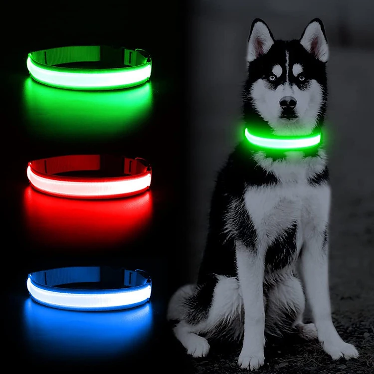 

Durable Adjustable Nylon Battery Luxury Pet Cat Supplies Led Dog Collar Rechargeable for Training Walking at Night, Black,green,yellow,pink,red,blue,orange