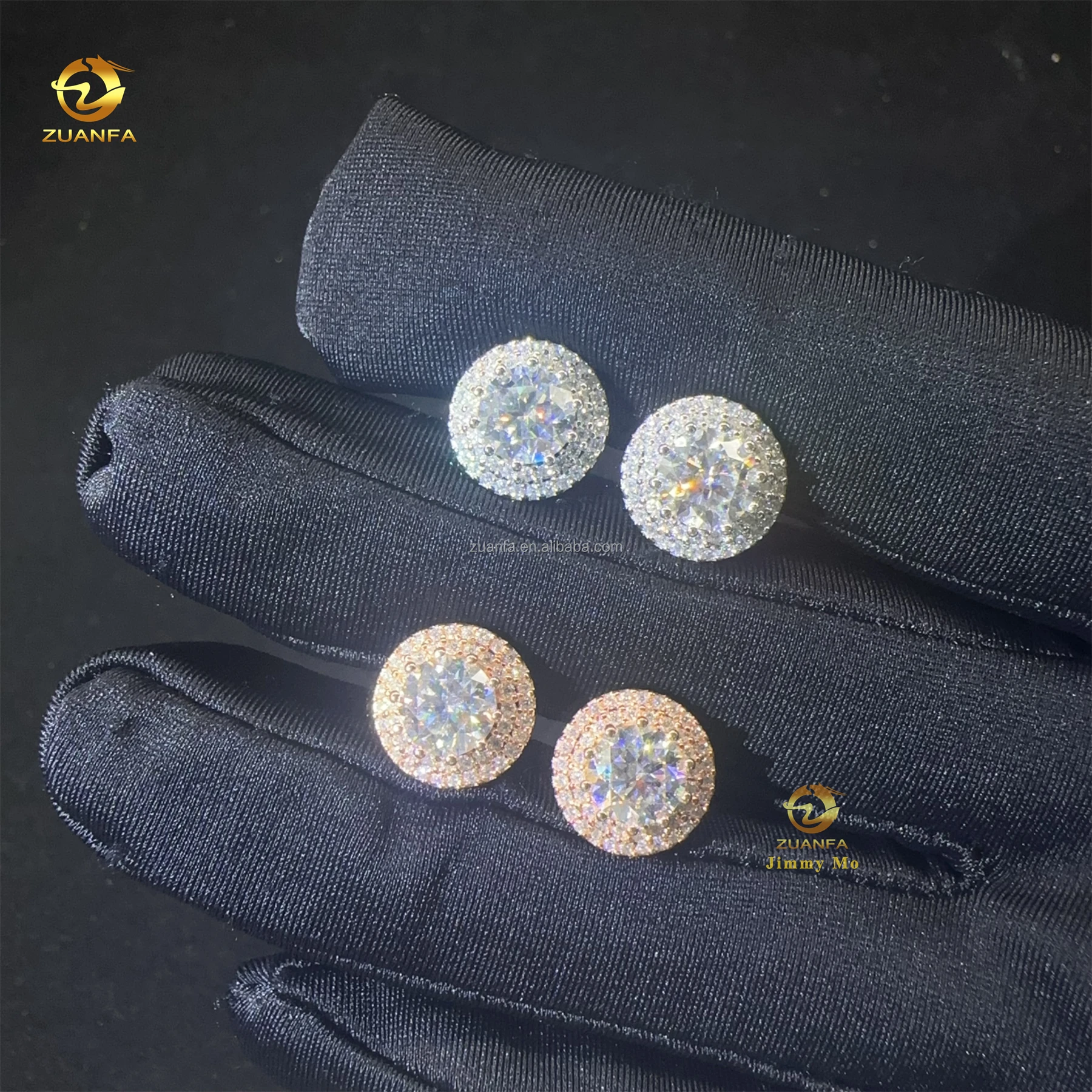 Stylish Fashion Style Drop Shining Hip Hop Circle Crescent Shape Iced Out Moissanite Diamond VVS1 Stud Earrings Man Gift