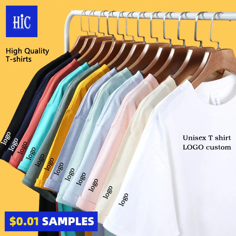 

HIC Wholesale High Quality 220g 100% Cotton Unisex Tee shirt custom t shirt printing blank tshirt Sports Short Sleeve Tee