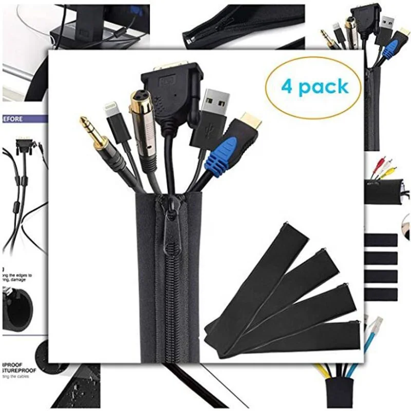 Cable Management Organizer 4Pack Neoprene Cable Cord Wire Cover Hider Sleeves W 