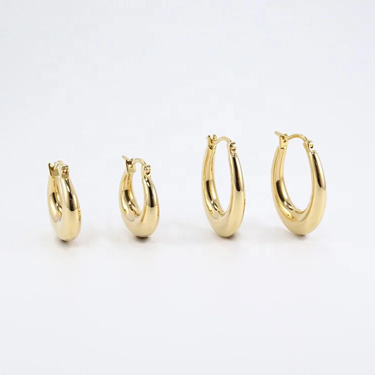 

Wholesale 18K Solid Gold Jewelry AU750 Trendy Custom Inner Hollow Chunky Large Small Thick Earrings Real Gold Huggie Hoops