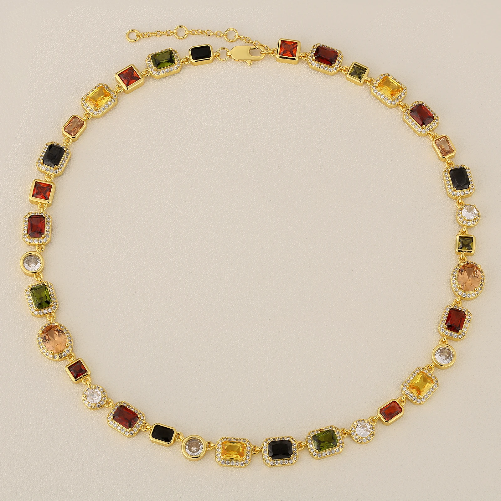 Personalized Colorful Zirconia Choker Chain Hip Hop Vintage 18K Gold Plated Multicolor Gemstone Stone Women's Necklace for Men