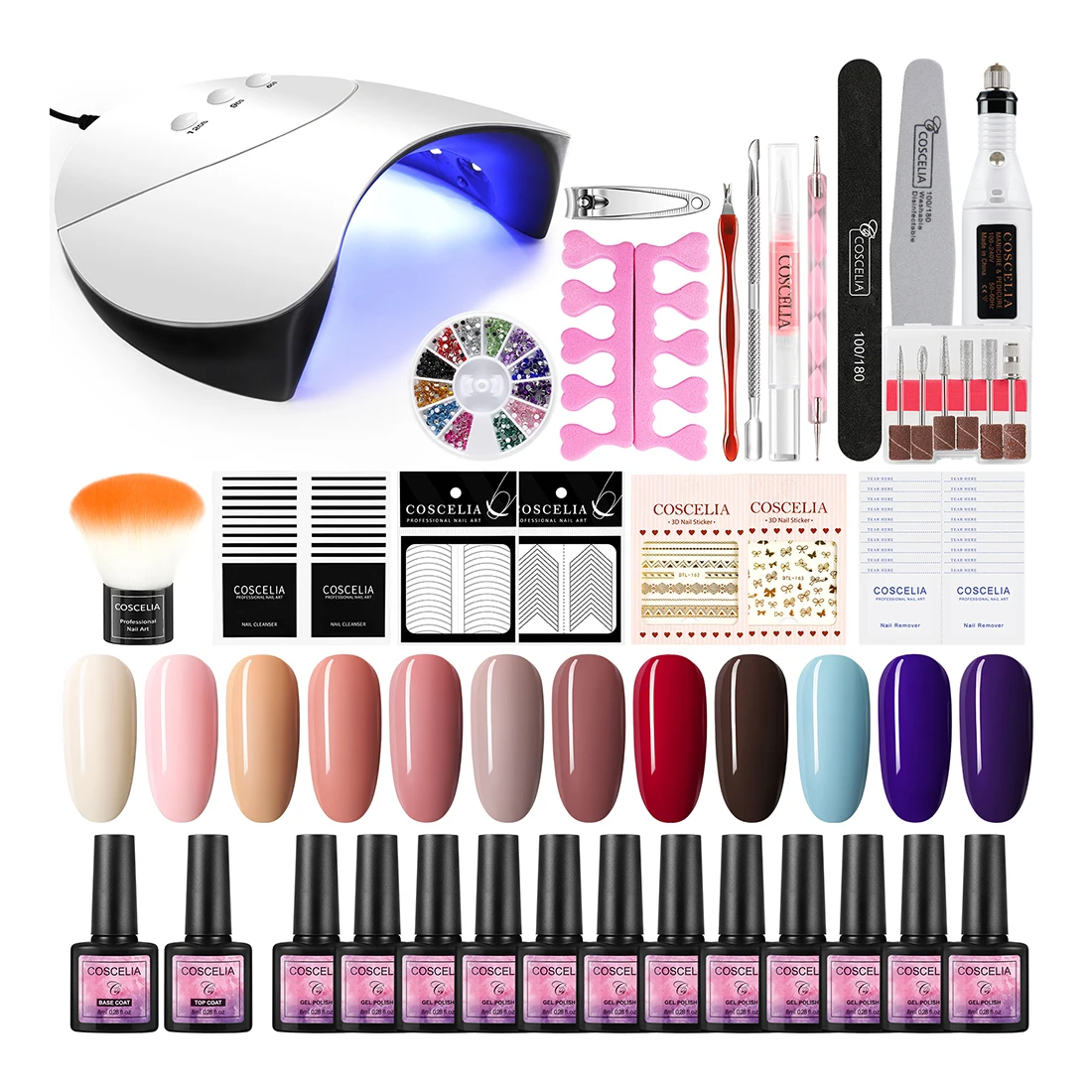 

COSCELIA UV Gel Nail Art DIY Kits UV Lamp Complete Tool Set For Nail, 12 colors