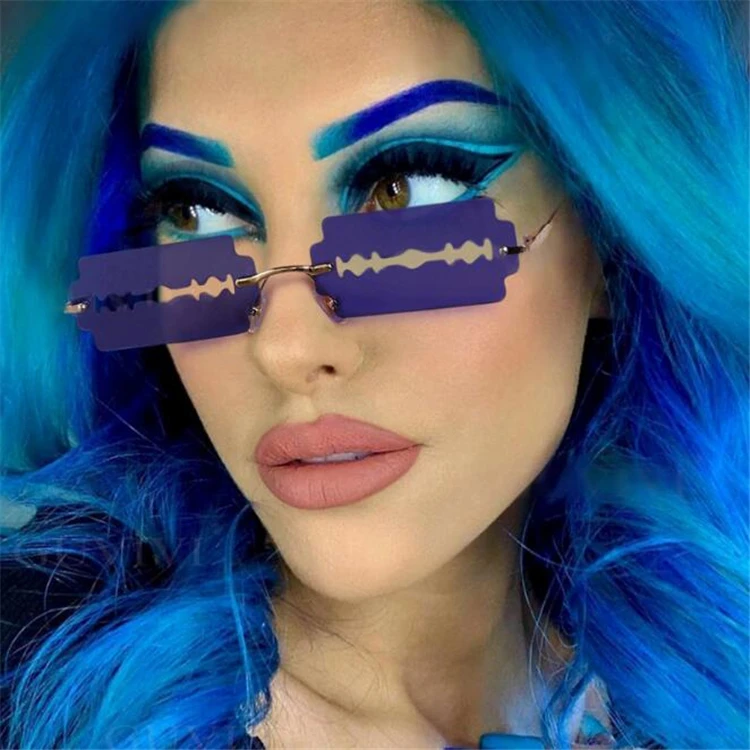 

2021 Fashion Designer Cute Sun Glasses Shades Vintage Luxury Red Rimless Sunglasses For Women, As pictures or customized color