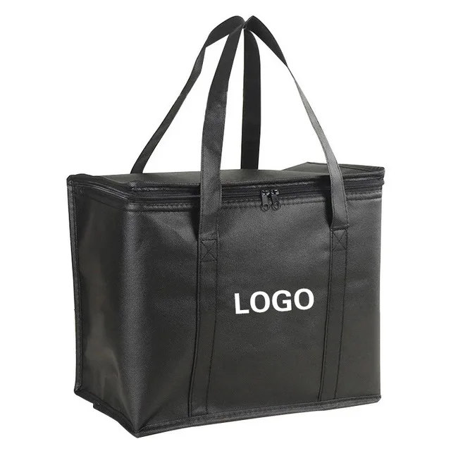 

Wholesale Custom Logo Printed Insulated Thermal Food Delivery Black Non Woven Tote Lunch Cooler Bag