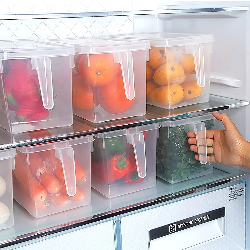 

Frozen Transparent Plastic Folding Food Container Storage Box With Handle Fridge Organizer