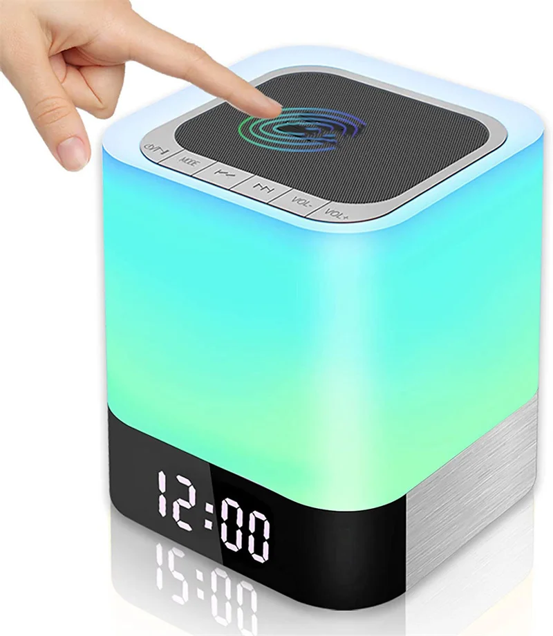 

Best Gift Touch Music Control 5 in 1 Bedside Lamp Bluetooth Speaker Night Lights with Digital Calendar Alarm Clock, White