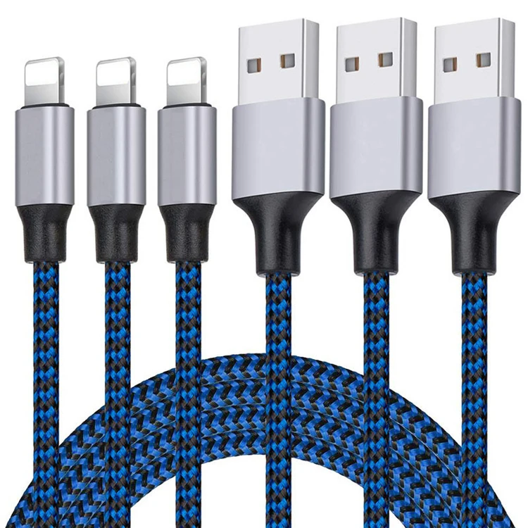 

high quality 3ft 6ft 10ft cable lightning nylon braided ios lightning Fast Charge cable lightning to usb cable for Mobile Phone, Blue