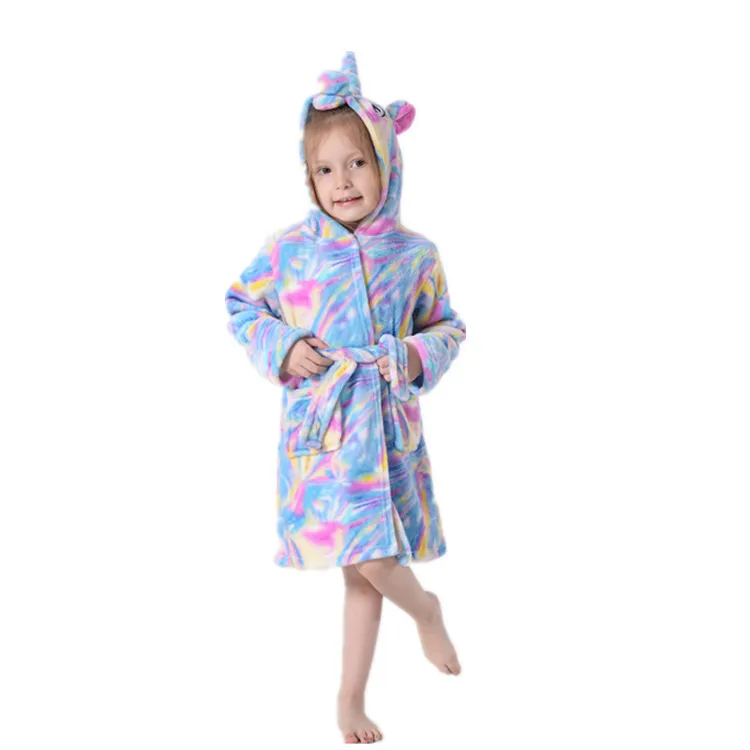 

Girls Boys Winter Pajamas Unicorn Hoodie Set Cartoon Anime Kids Sleepwear Flannel Jumpsuit Children Pajamas bathrobe